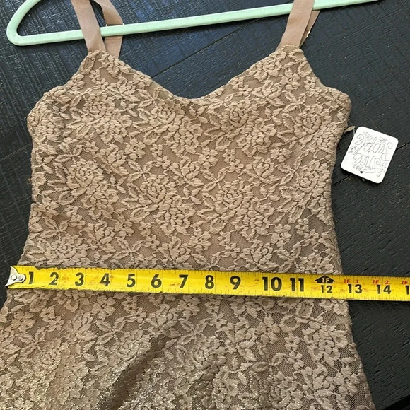 NWT Free People Ombre Foil Lace Fit & Flare Mini Dress Size S Cream Gold - Picture 13 of 16